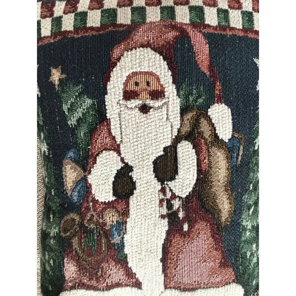 Vintage 15 inch needlepoint pillow Christmas tree Santa gorgeous Y2K 90s Nostalg
